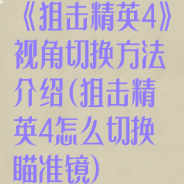 《狙击精英4》视角切换方法介绍(狙击精英4怎么切换瞄准镜)