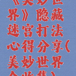 《美妙世界》隐藏迷宫打法心得分享(美妙世界全收集)