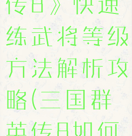 《三国群英传8》快速练武将等级方法解析攻略(三国群英传8如何练级)