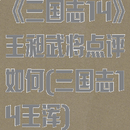 《三国志14》王昶武将点评如何(三国志14王浑)