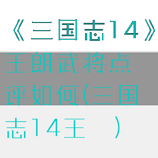《三国志14》王朗武将点评如何(三国志14王濬)