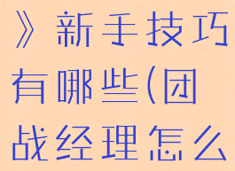 《团战经理》新手技巧有哪些(团战经理怎么必赢)