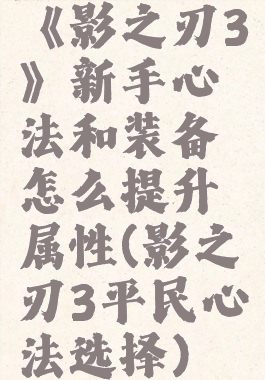 《影之刃3》新手心法和装备怎么提升属性(影之刃3平民心法选择)