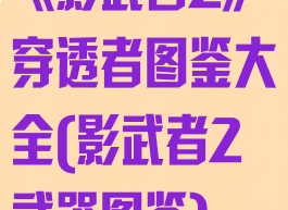 《影武者2》穿透者图鉴大全(影武者2武器图鉴)