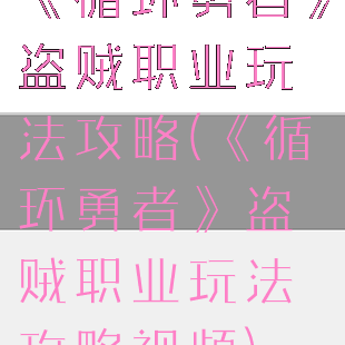 《循环勇者》盗贼职业玩法攻略(《循环勇者》盗贼职业玩法攻略视频)