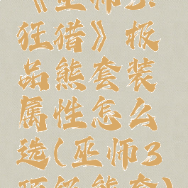 《巫师3:狂猎》极品熊套装属性怎么选(巫师3顶级熊套)