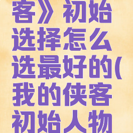 《我的侠客》初始选择怎么选最好的(我的侠客初始人物属性)