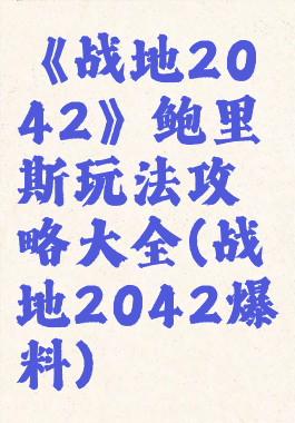 《战地2042》鲍里斯玩法攻略大全(战地2042爆料)