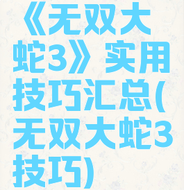 《无双大蛇3》实用技巧汇总(无双大蛇3技巧)