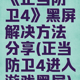 《正当防卫4》黑屏解决方法分享(正当防卫4进入游戏黑屏)