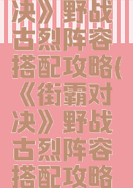 《街霸对决》野战古烈阵容搭配攻略(《街霸对决》野战古烈阵容搭配攻略大全)