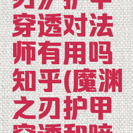 《魔渊之刃》护甲穿透对法师有用吗知乎(魔渊之刃护甲穿透和暗影穿透)