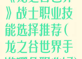 《龙之谷世界》战士职业技能选择推荐(龙之谷世界手游哪个职业好)