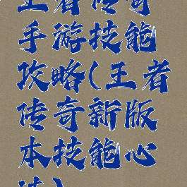 王者传奇手游技能攻略(王者传奇新版本技能心法)