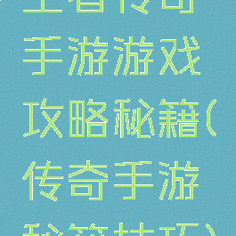 王者传奇手游游戏攻略秘籍(传奇手游秘籍技巧)