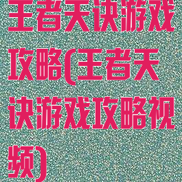 王者天诀游戏攻略(王者天诀游戏攻略视频)