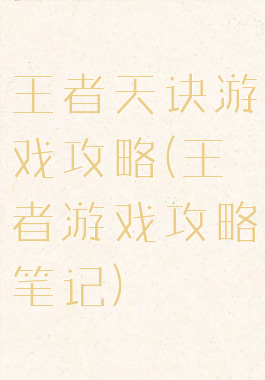 王者天诀游戏攻略(王者游戏攻略笔记)