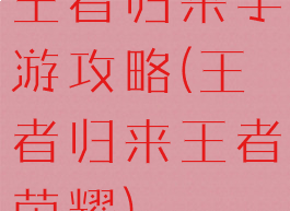 王者归来手游攻略(王者归来王者荣耀)