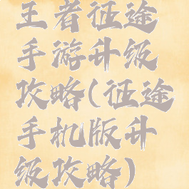 王者征途手游升级攻略(征途手机版升级攻略)