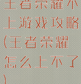 王者荣耀不上游戏攻略(王者荣耀怎么上不了)
