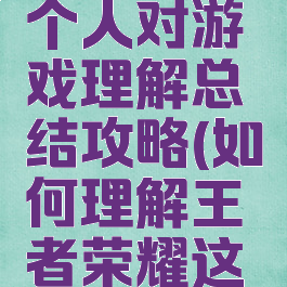 王者荣耀个人对游戏理解总结攻略(如何理解王者荣耀这个游戏)
