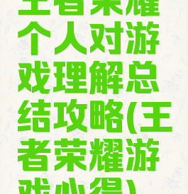 王者荣耀个人对游戏理解总结攻略(王者荣耀游戏心得)