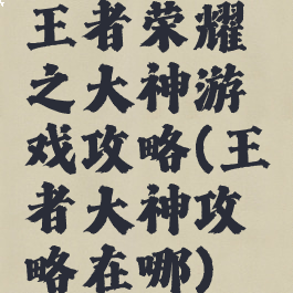 王者荣耀之大神游戏攻略(王者大神攻略在哪)