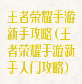 王者荣耀手游新手攻略(王者荣耀手游新手入门攻略)