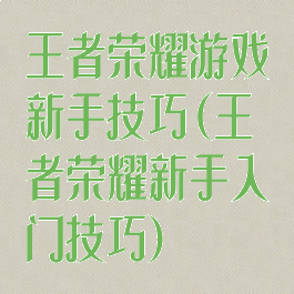 王者荣耀游戏新手技巧(王者荣耀新手入门技巧)
