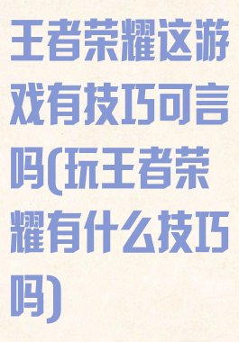 王者荣耀这游戏有技巧可言吗(玩王者荣耀有什么技巧吗)