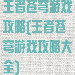 王者苍穹游戏攻略(王者苍穹游戏攻略大全)