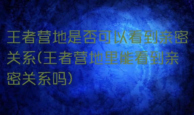 王者营地是否可以看到亲密关系(王者营地里能看到亲密关系吗)
