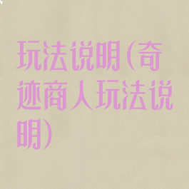 玩法说明(奇迹商人玩法说明)