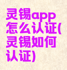 灵锡app怎么认证(灵锡如何认证)