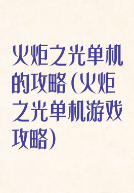 火炬之光单机的攻略(火炬之光单机游戏攻略)