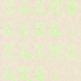 火炬之光单机的攻略(火炬之光游戏攻略)