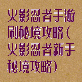 火影忍者手游刷秘境攻略(火影忍者新手秘境攻略)