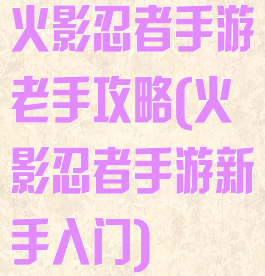 火影忍者手游老手攻略(火影忍者手游新手入门)