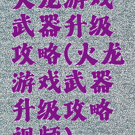火龙游戏武器升级攻略(火龙游戏武器升级攻略视频)