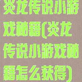 炎龙传说小游戏秘籍(炎龙传说小游戏秘籍怎么获得)