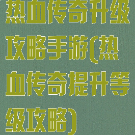 热血传奇升级攻略手游(热血传奇提升等级攻略)
