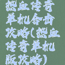 热血传奇单机合击攻略(热血传奇单机版攻略)