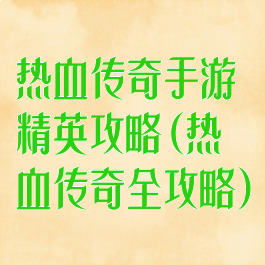 热血传奇手游精英攻略(热血传奇全攻略)