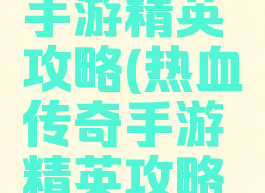 热血传奇手游精英攻略(热血传奇手游精英攻略大全)