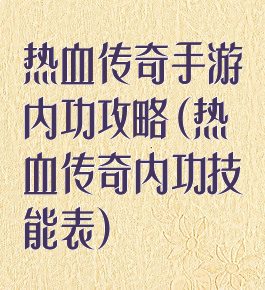 热血传奇手游内功攻略(热血传奇内功技能表)