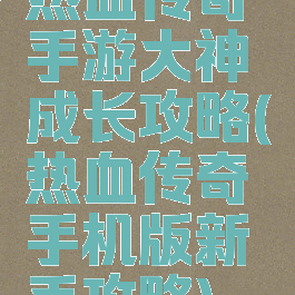 热血传奇手游大神成长攻略(热血传奇手机版新手攻略)