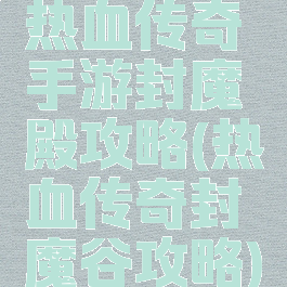 热血传奇手游封魔殿攻略(热血传奇封魔谷攻略)