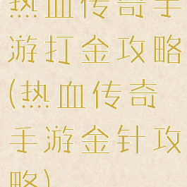 热血传奇手游打金攻略(热血传奇手游金针攻略)