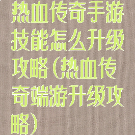 热血传奇手游技能怎么升级攻略(热血传奇端游升级攻略)