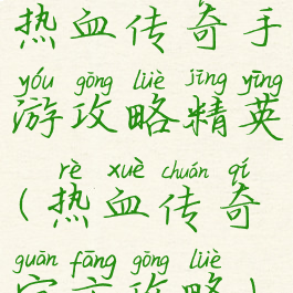 热血传奇手游攻略精英(热血传奇官方攻略)